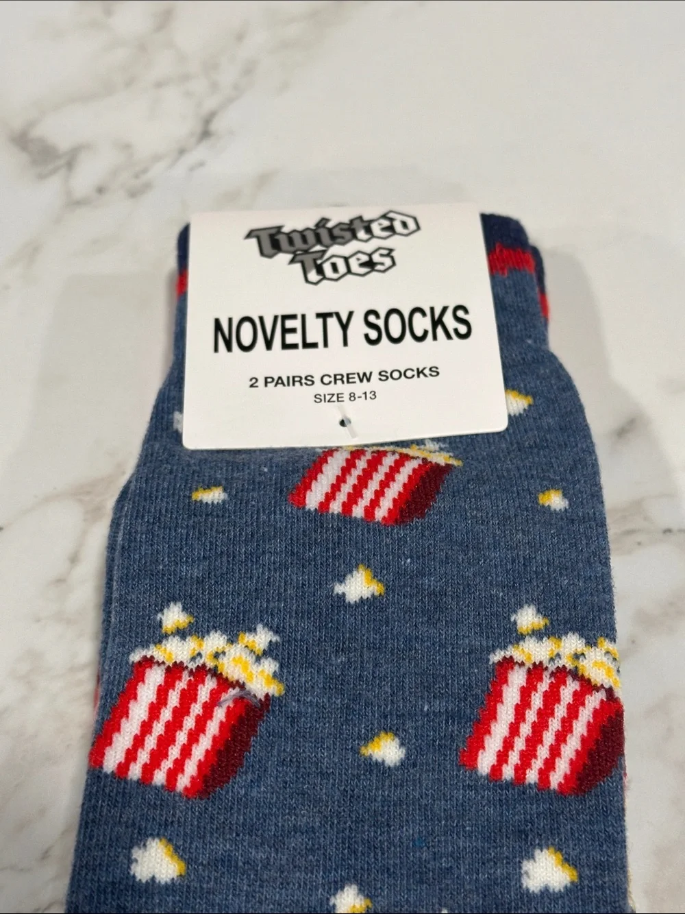 Twisted Toes Crew Socks Mens 8-13 NEW 2 Pair Popcorn Buckets #1 Fan